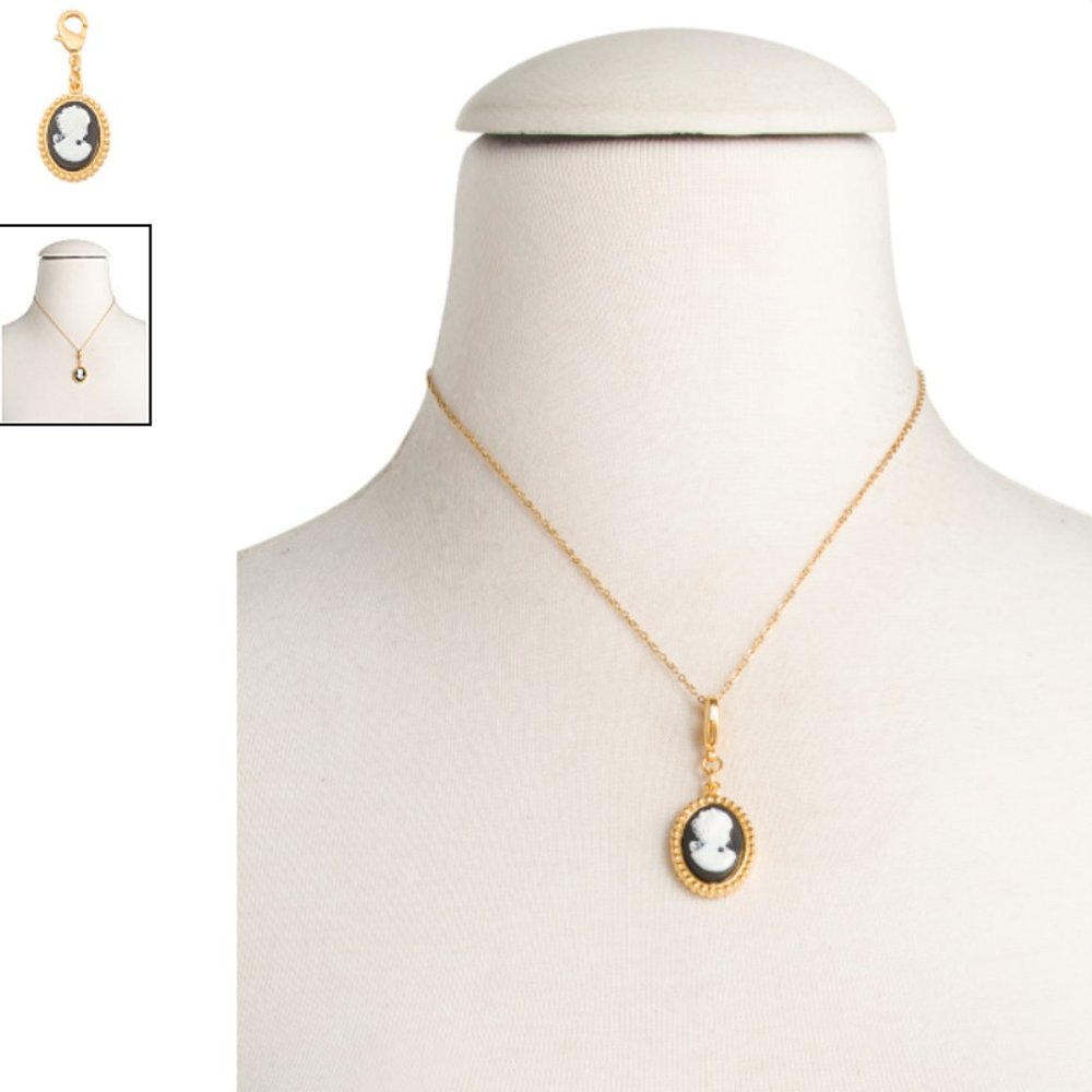 New BEN AMUN 24k Gold Electroplated Cameo CHARM Pendant Made In USA Gold Black - Picture 3 of 5